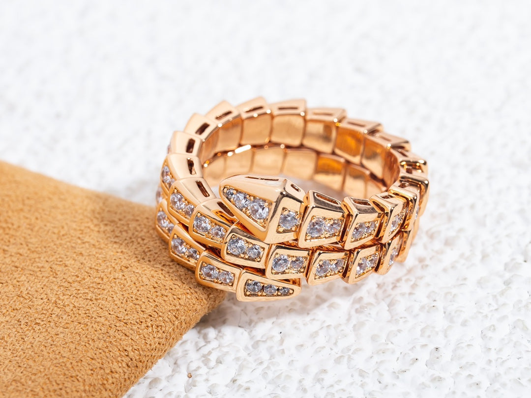 [⭐Spark]SERPENTI RING PINK GOLD DIAMOND DOUBLE ROW