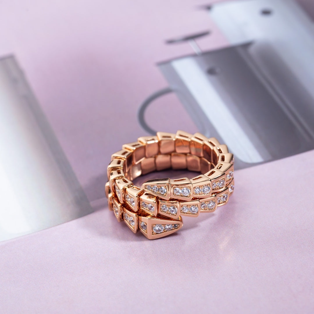 [⭐Spark]SERPENTI RING PINK GOLD DIAMOND DOUBLE ROW