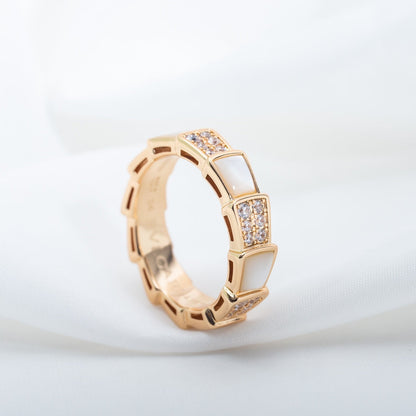 [⭐Spark]SERPENTI RING PINK GOLD MOP DIAMOND PAVED 4MM