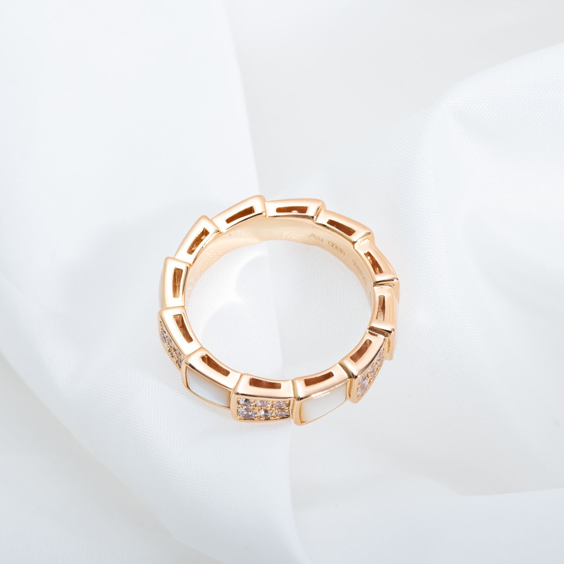 [⭐Spark]SERPENTI RING PINK GOLD MOP DIAMOND PAVED 4MM