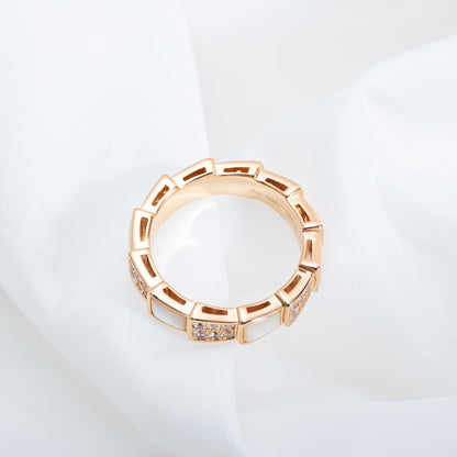 [⭐Spark]SERPENTI RING PINK GOLD MOP DIAMOND PAVED 4MM
