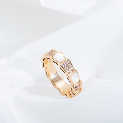 [⭐Spark]SERPENTI RING PINK GOLD MOP DIAMOND PAVED 4MM