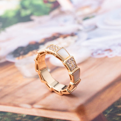 [⭐Spark]SERPENTI RING PINK GOLD MOP DIAMOND PAVED 4MM