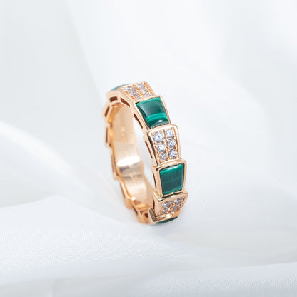 [⭐Spark]SERPENTI RING PINK GOLD MALACHITE DIAMOND PAVED 4MM