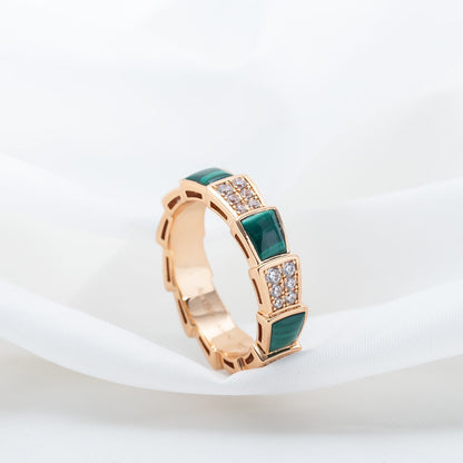 [⭐Spark]SERPENTI RING PINK GOLD MALACHITE DIAMOND PAVED 4MM