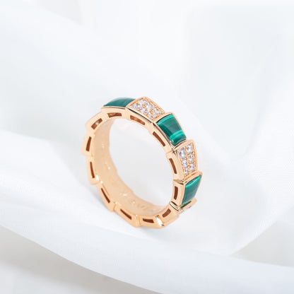 [⭐Spark]SERPENTI RING PINK GOLD MALACHITE DIAMOND PAVED 4MM