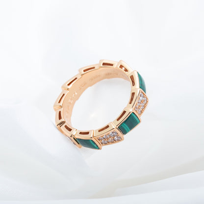 [⭐Spark]SERPENTI RING PINK GOLD MALACHITE DIAMOND PAVED 4MM