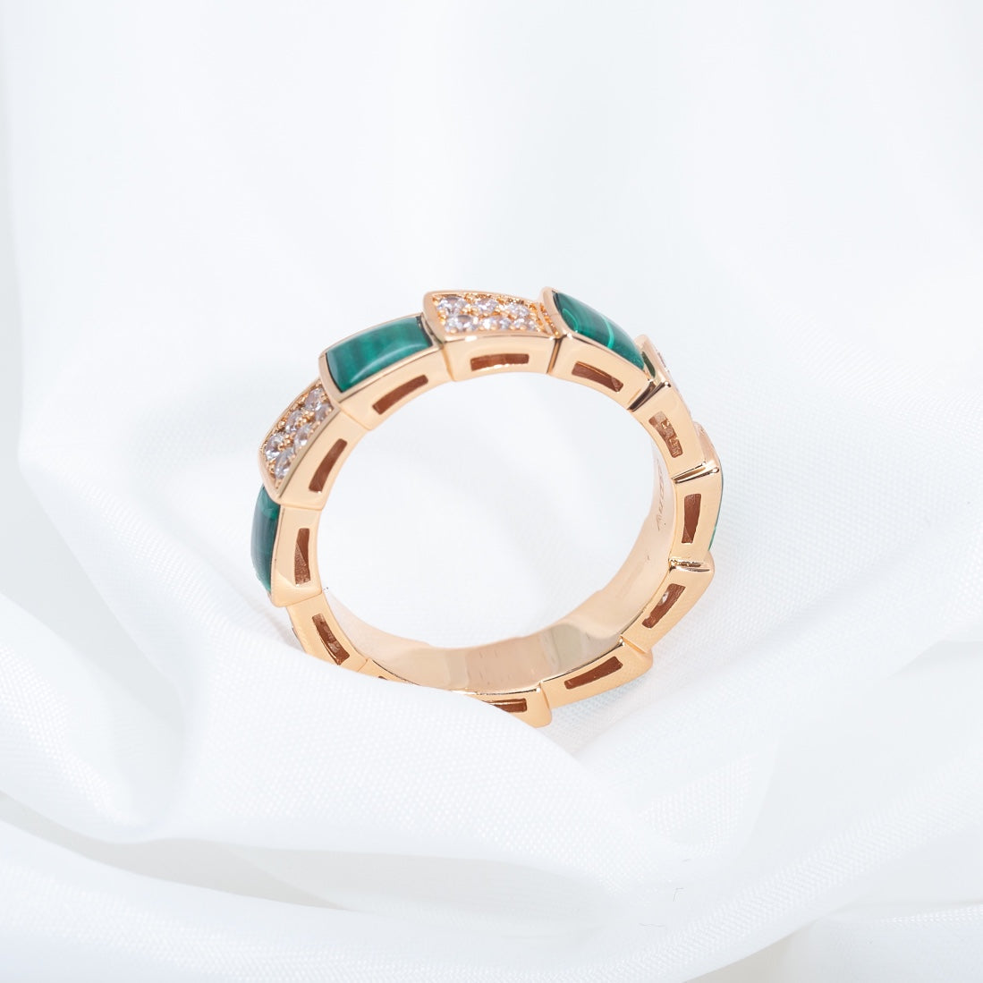 [⭐Spark]SERPENTI RING PINK GOLD MALACHITE DIAMOND PAVED 4MM