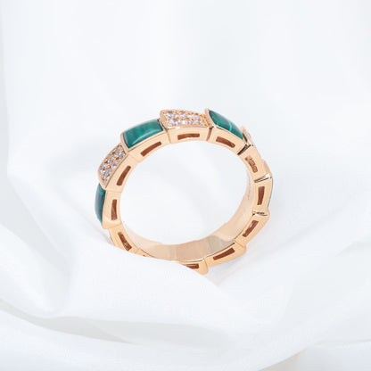 [⭐Spark]SERPENTI RING PINK GOLD MALACHITE DIAMOND PAVED 4MM