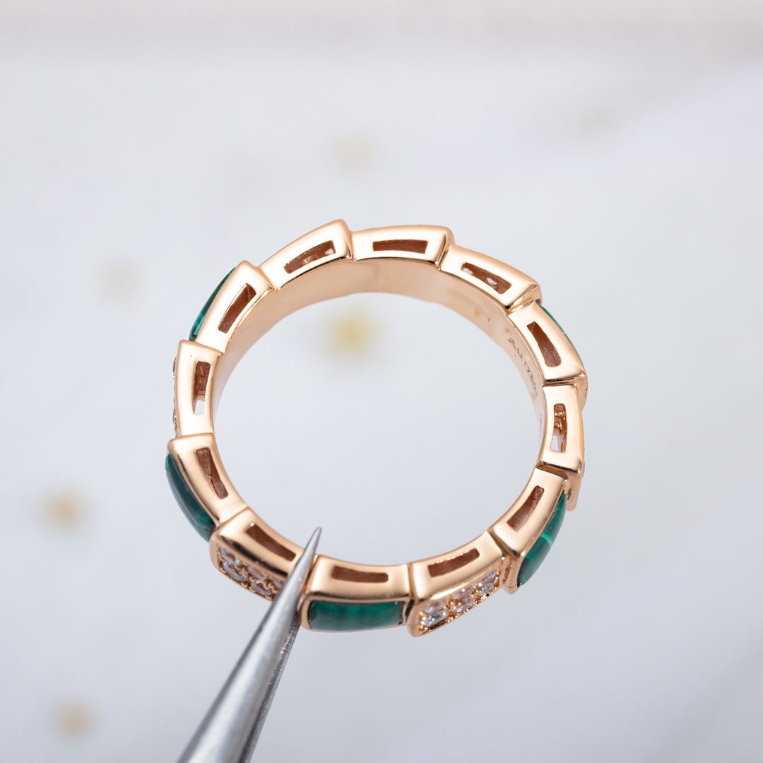 [⭐Spark]SERPENTI RING PINK GOLD MALACHITE DIAMOND PAVED 4MM