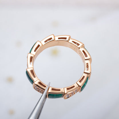 [⭐Spark]SERPENTI RING PINK GOLD MALACHITE DIAMOND PAVED 4MM