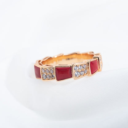 [⭐Spark]SERPENTI RING PINK GOLD CARNELIAN DIAMOND PAVED 4MM