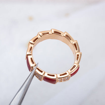 [⭐Spark]SERPENTI RING PINK GOLD CARNELIAN DIAMOND PAVED 4MM