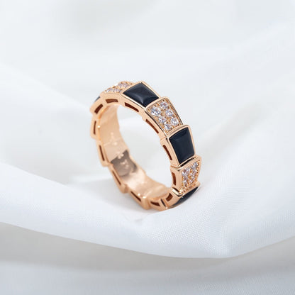 [⭐Spark]SERPENTI RING PINK GOLD BLACK MOP DIAMOND PAVED 4MM