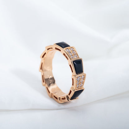 [⭐Spark]SERPENTI RING PINK GOLD BLACK MOP DIAMOND PAVED 4MM