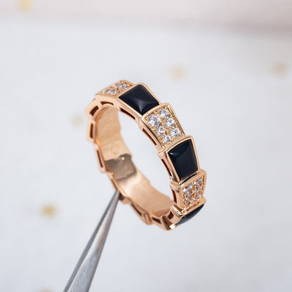 [⭐Spark]SERPENTI RING PINK GOLD BLACK MOP DIAMOND PAVED 4MM