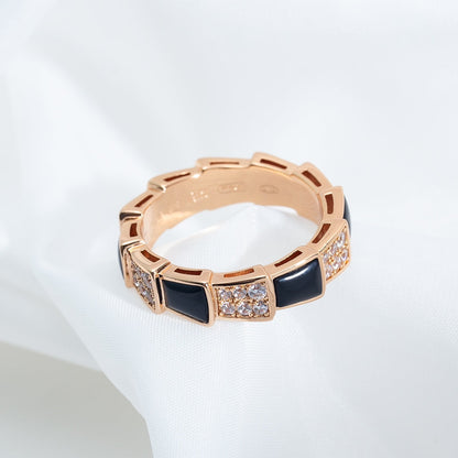 [⭐Spark]SERPENTI RING PINK GOLD BLACK MOP DIAMOND PAVED 4MM