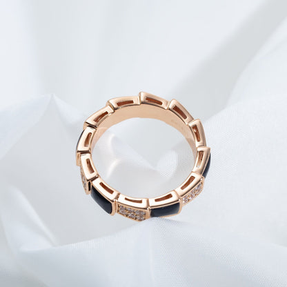[⭐Spark]SERPENTI RING PINK GOLD BLACK MOP DIAMOND PAVED 4MM