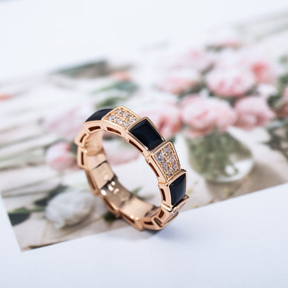 [⭐Spark]SERPENTI RING PINK GOLD BLACK MOP DIAMOND PAVED 4MM