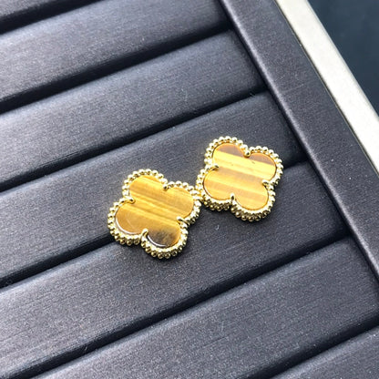 [⭐Spark]CLOVER MEDIUM 1 MOTIFS TIGER EYE EARRINGS
