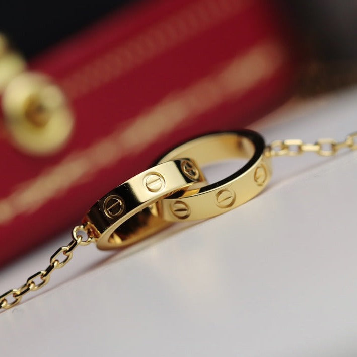 [⭐Spark]LOVE NECKLACE DOUBLE RING GOLD