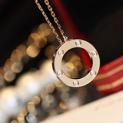 [⭐Spark]LOVE NECKLACE 16MM 6 DIAMONDS PINK GOLD