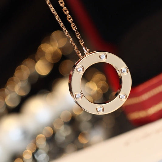 [⭐Spark]LOVE NECKLACE 16MM 6 DIAMONDS PINK GOLD