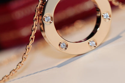 [⭐Spark]LOVE NECKLACE 16MM 6 DIAMONDS PINK GOLD