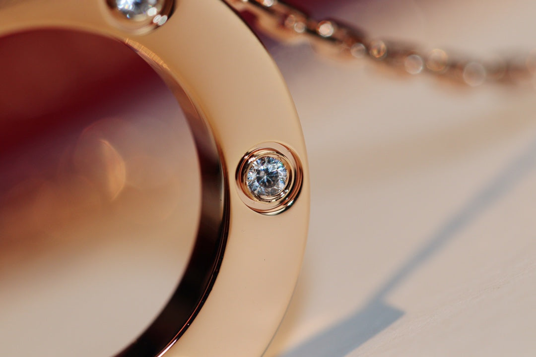 [⭐Spark]LOVE NECKLACE 16MM 6 DIAMONDS PINK GOLD