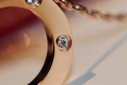 [⭐Spark]LOVE NECKLACE 16MM 6 DIAMONDS PINK GOLD