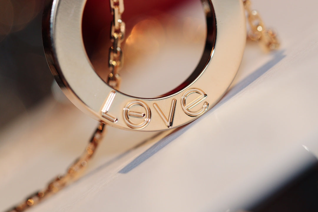[⭐Spark]LOVE NECKLACE 16MM 6 DIAMONDS PINK GOLD