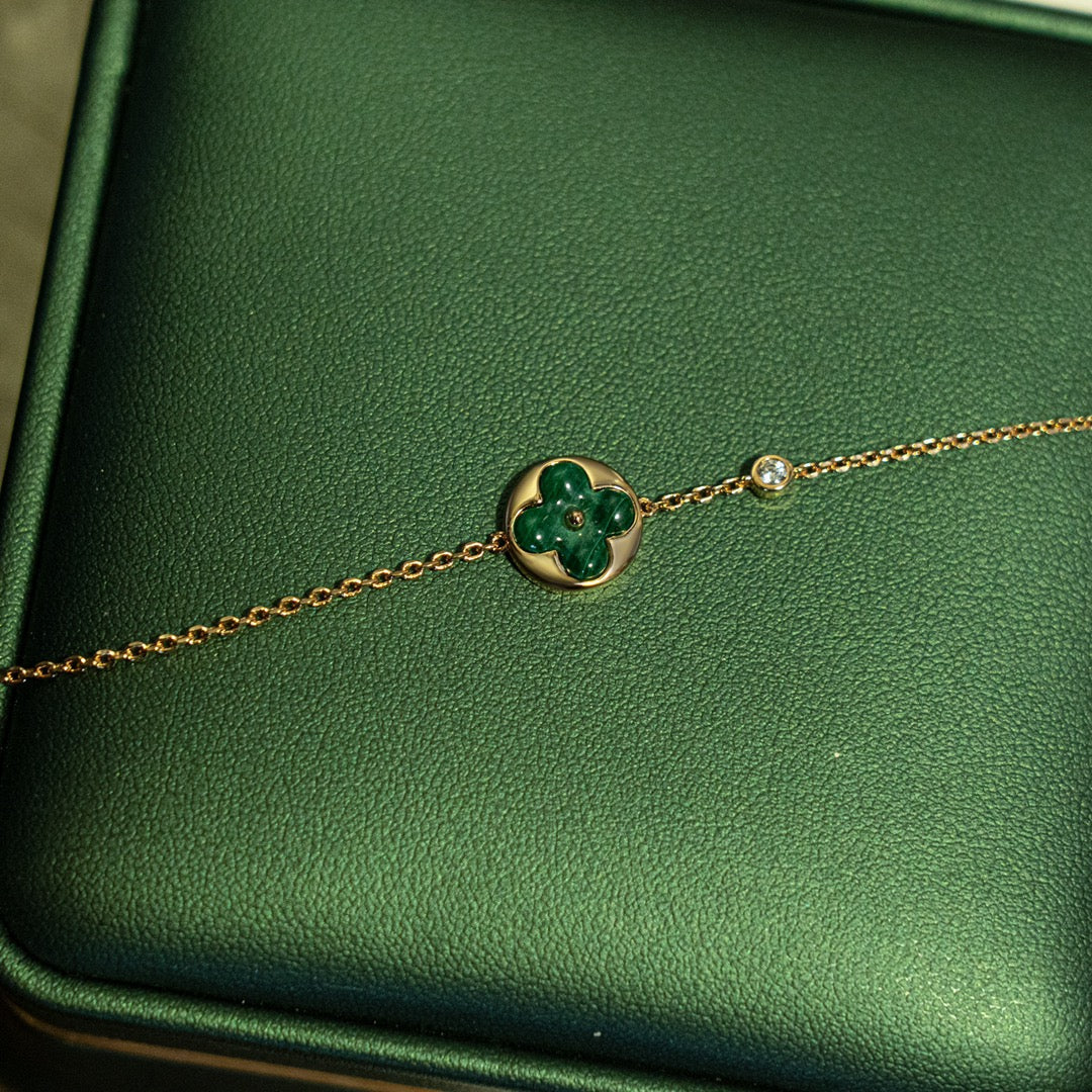 [⭐Spark]SUN MALACHITE 1 DIAMOND PINK GOLD BRACELET