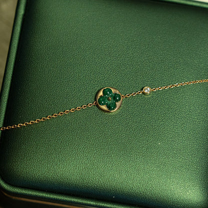 [⭐Spark]SUN MALACHITE 1 DIAMOND PINK GOLD BRACELET