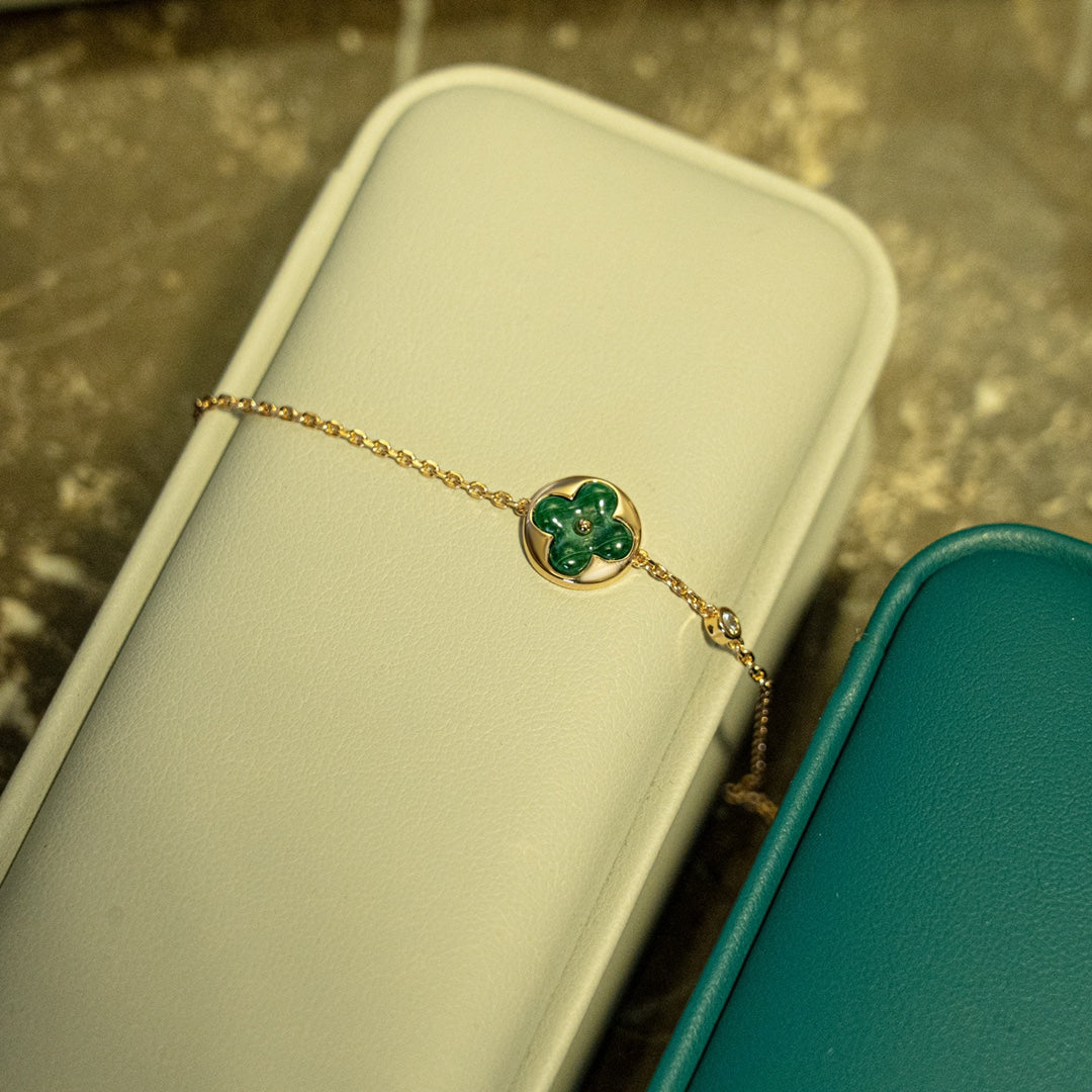 [⭐Spark]SUN MALACHITE 1 DIAMOND PINK GOLD BRACELET