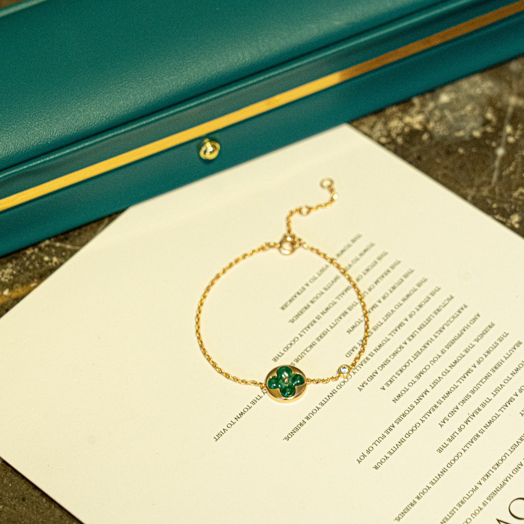 [⭐Spark]SUN MALACHITE 1 DIAMOND PINK GOLD BRACELET