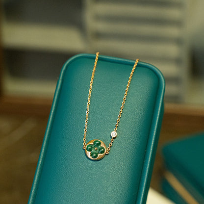 [⭐Spark]SUN MALACHITE 1 DIAMOND PINK GOLD BRACELET