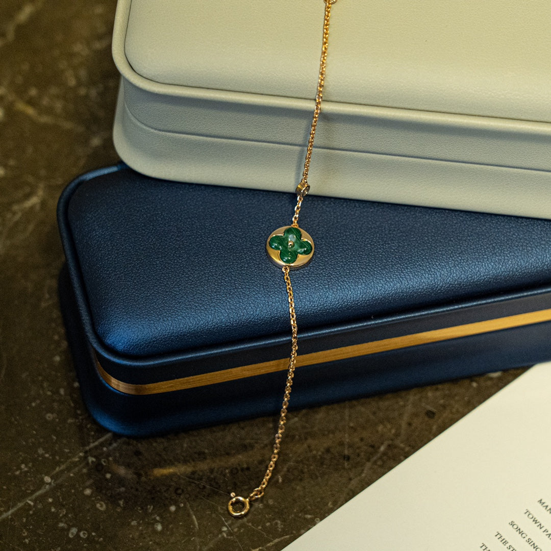 [⭐Spark]SUN MALACHITE 1 DIAMOND PINK GOLD BRACELET