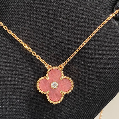 [⭐Spark]CLOVER 15MM DIAMOND RHODONITE NECKLACE