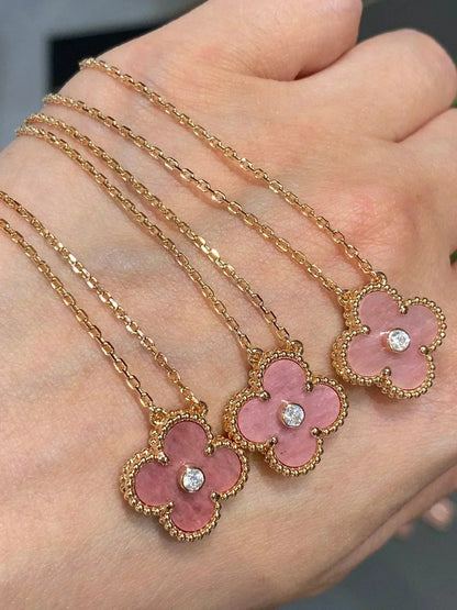 [⭐Spark]CLOVER 15MM DIAMOND RHODONITE NECKLACE