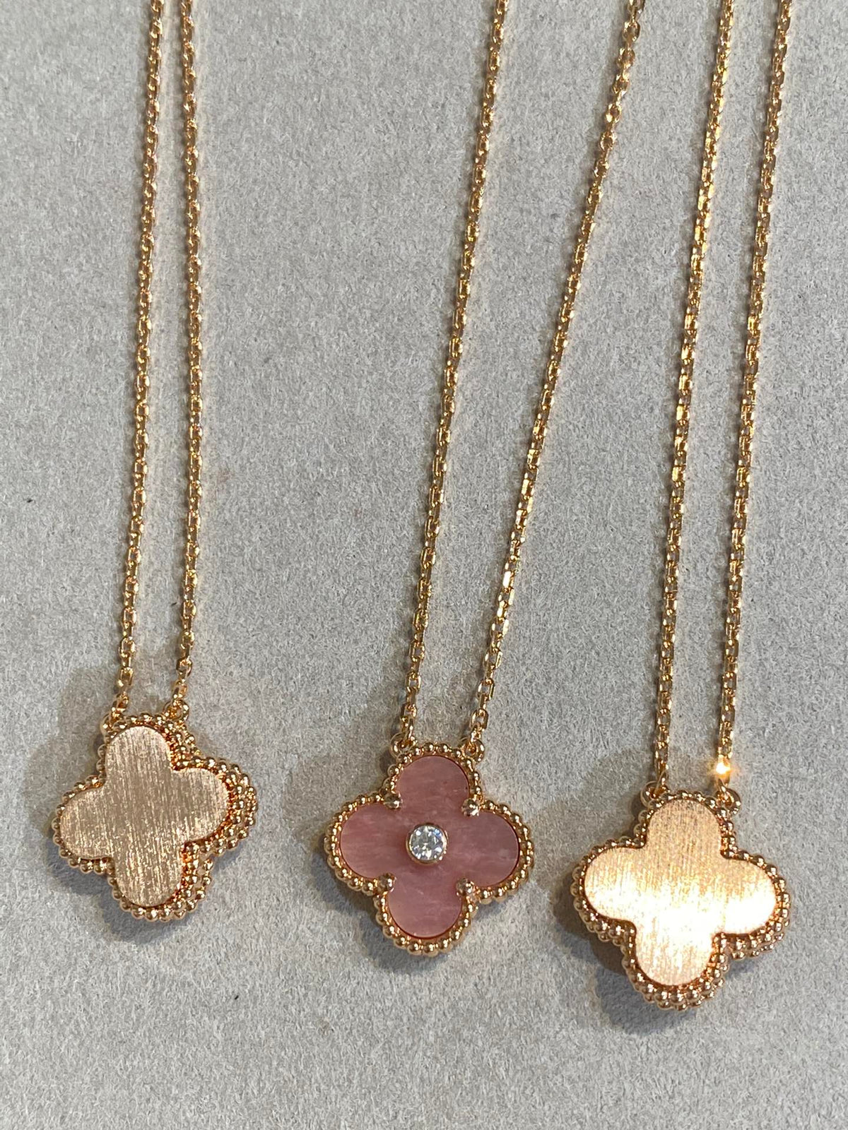 [⭐Spark]CLOVER 15MM DIAMOND RHODONITE NECKLACE