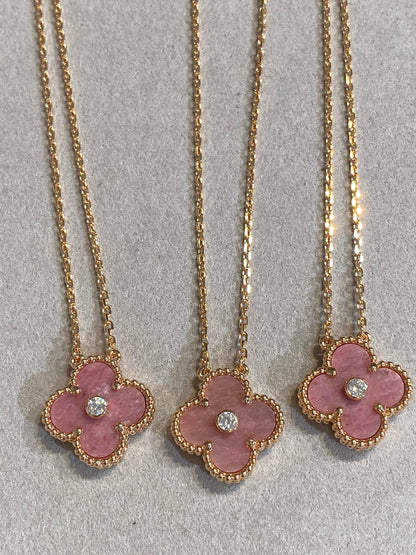 [⭐Spark]CLOVER 15MM DIAMOND RHODONITE NECKLACE