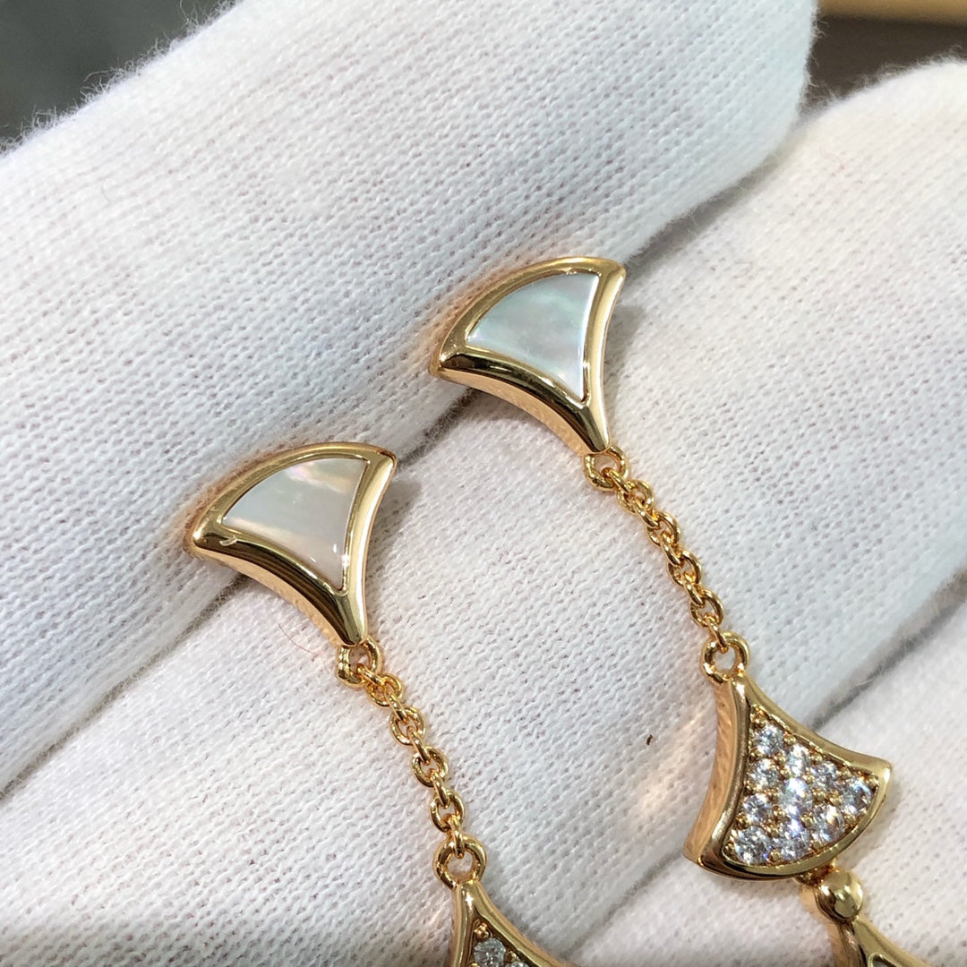 [⭐Spark]DREAM EARRINGS 3 MOTIFS DIAMOND MOP PINK GOLD