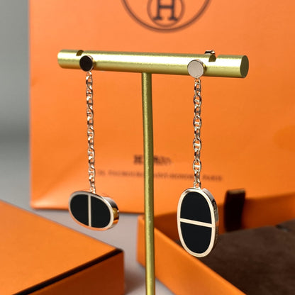 [⭐Spark]CHAINE VERSO BLACK CERAMIC EARRINGS
