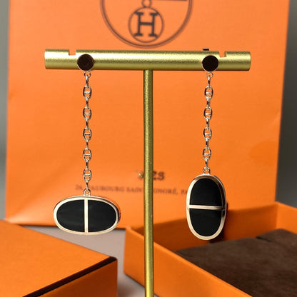 [⭐Spark]CHAINE VERSO BLACK CERAMIC EARRINGS