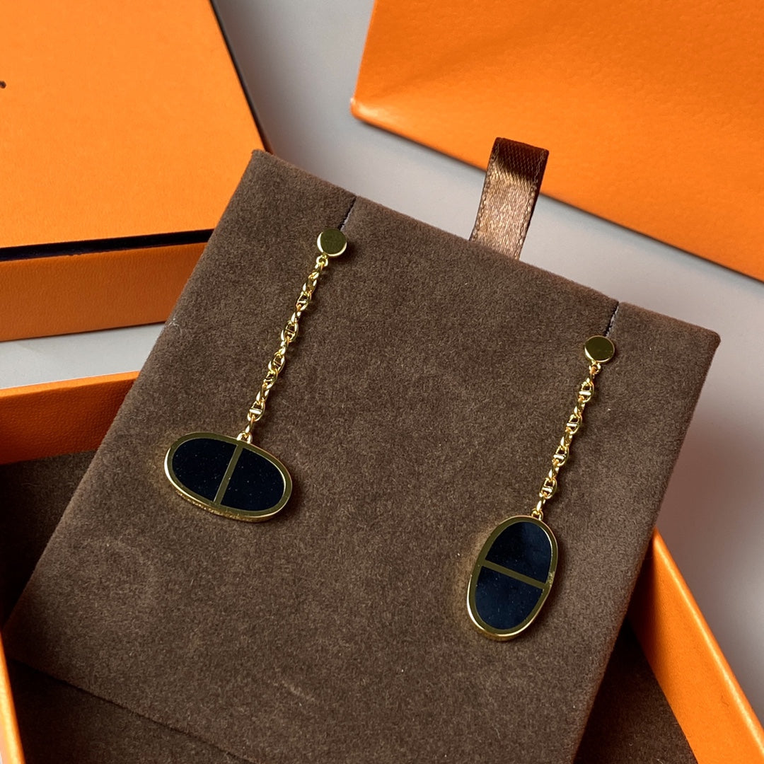 [⭐Spark]CHAINE VERSO BLACK CERAMIC EARRINGS