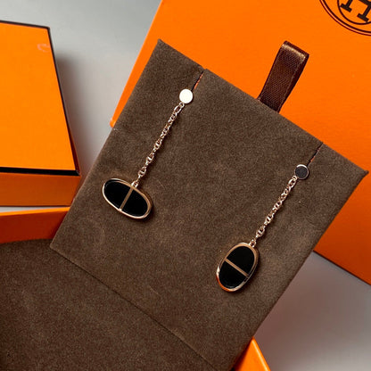[⭐Spark]CHAINE VERSO BLACK CERAMIC EARRINGS