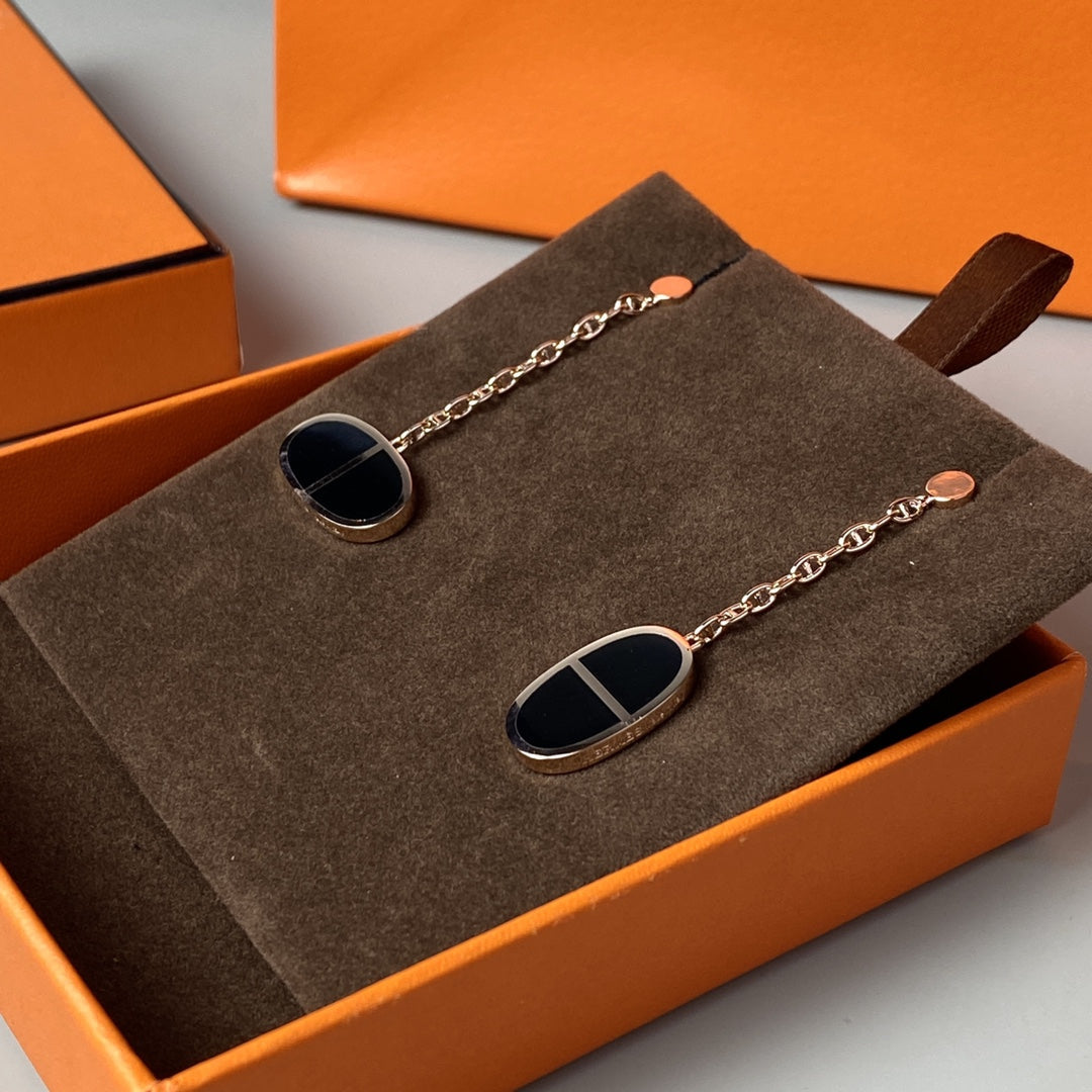 [⭐Spark]CHAINE VERSO BLACK CERAMIC EARRINGS