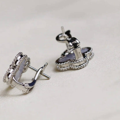 [⭐Spark]CLOVER MEDIUM 1 MOTIFS  WHITE MOP EARRINGS SILVER