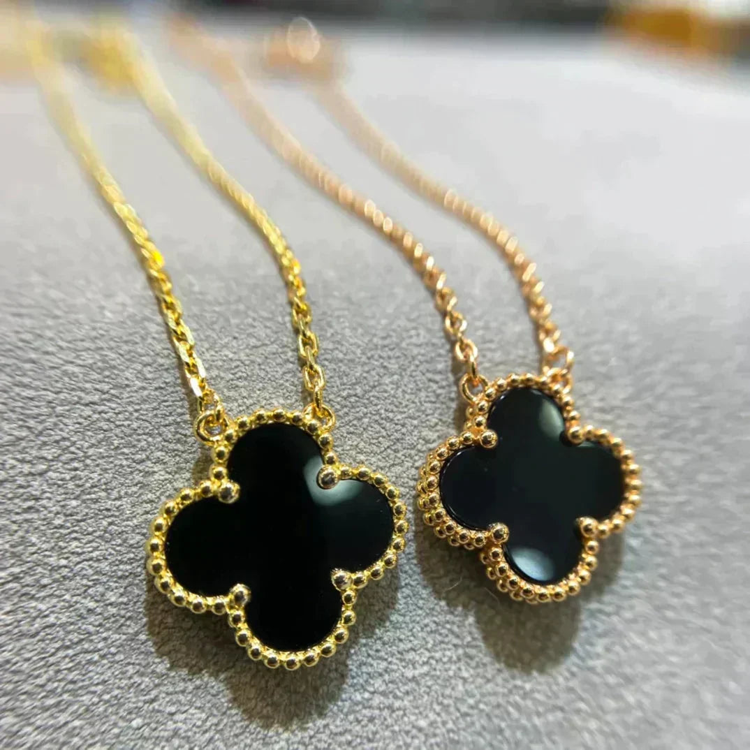 [⭐Spark]CLOVER 15MM BLACK ONYX SINGLE FLOWER NECKLACE