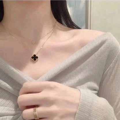[⭐Spark]CLOVER 15MM BLACK ONYX SINGLE FLOWER NECKLACE
